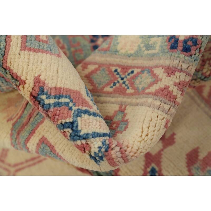 Hand Knotted Oriental 100% Wool Carpet Traditional Geometric Beige & Ivories Kazak Area Rug - 9' 11'' X 8' 2''