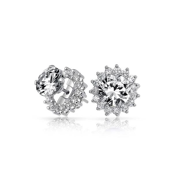 Brilliant Cut 1ct Cz Solitaire Removable Cubic Zirconia Halo Jacket Stud Earrings For Women 925 Sterling Silver Brilliant Cut 1ct Cz Solitaire Removable Cubic Zirconia Halo Jacket Stud Earrings For Women 925 Sterling Silver