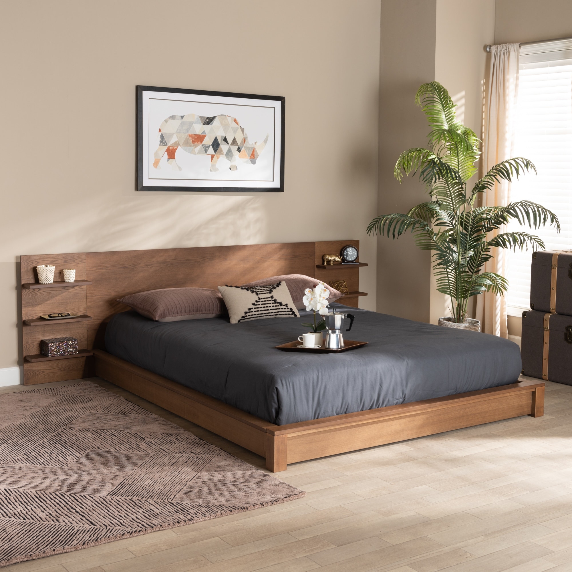 Elina Modern and Contemporary Platform Storage Bed with Shelves