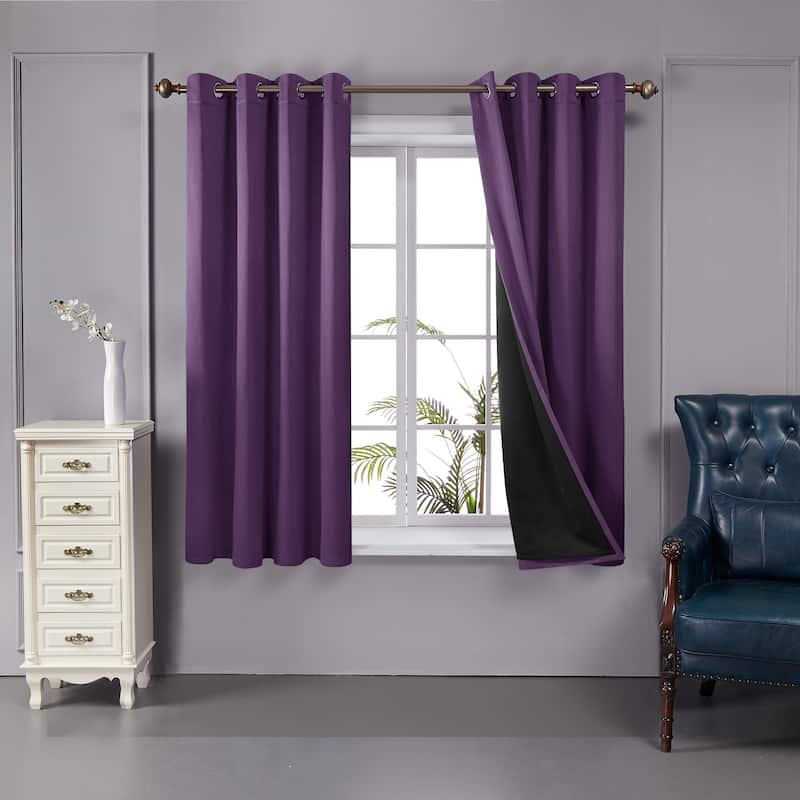 Deconovo 100 Percent Blackout Double Layers Lined Curtain (2 Panel) - 52x54 Inch - Purple Grape