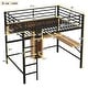 preview thumbnail 3 of 10, Full Size Metal & Wood Loft Bed with L-Shaped Desk and Shelves, Black and Brown