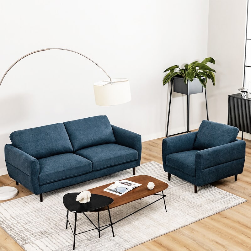 Gymax 2 Pieces Living Room Sofa Set Modern Fabric Sofa Couch & Accent