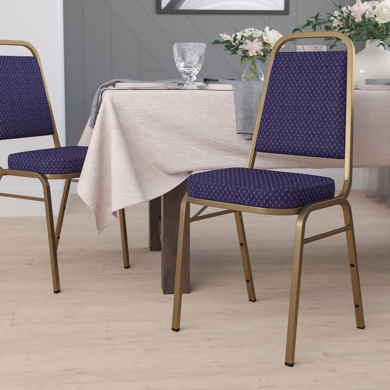 Trapezoidal Back Stacking Banquet Chair with 2.5" Thick Seat - 20.25"D x 17.5"W x 36"H - Navy Patterned Fabric/Gold Frame