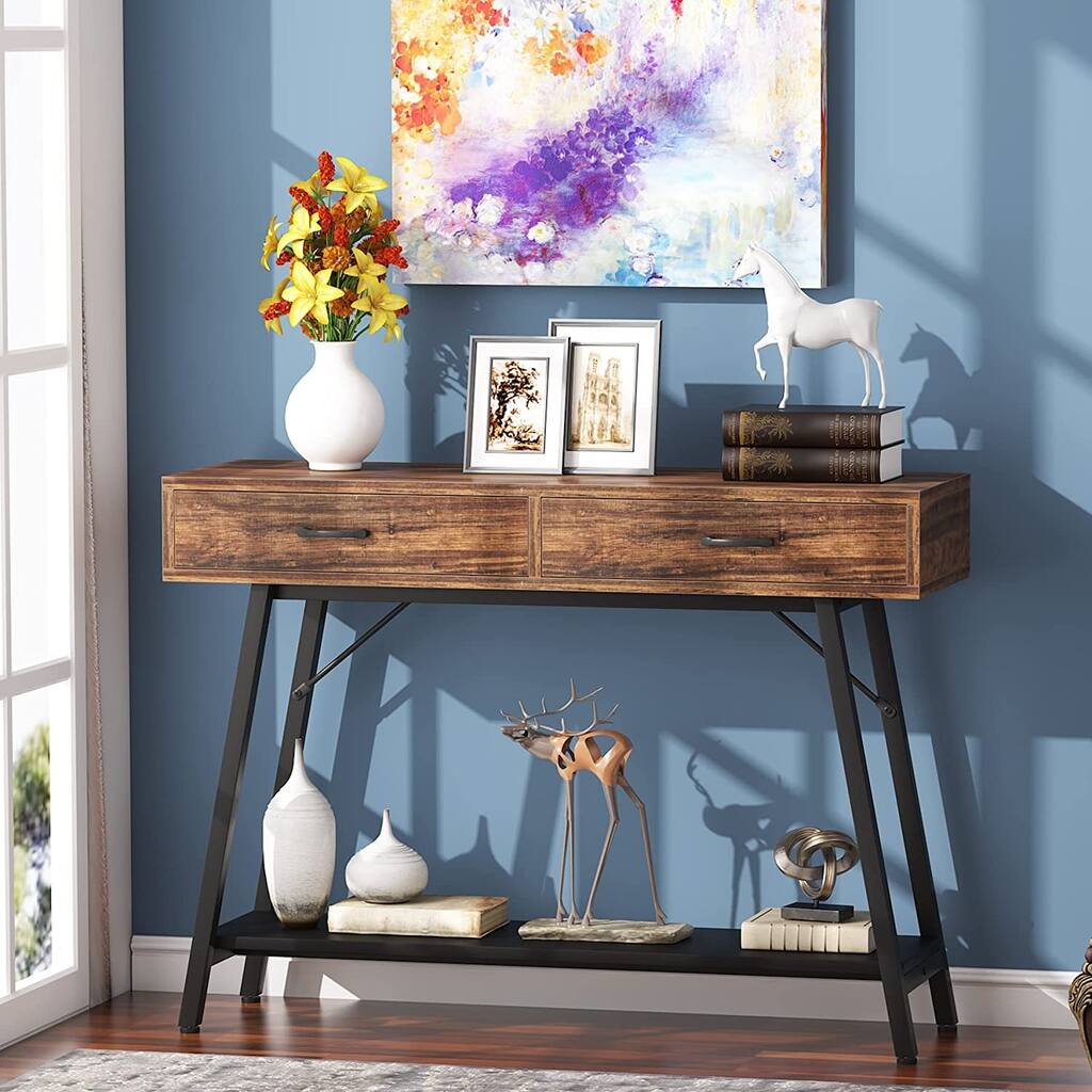 43'' Wood Console Table with Drawers Industrial Sofa Tables