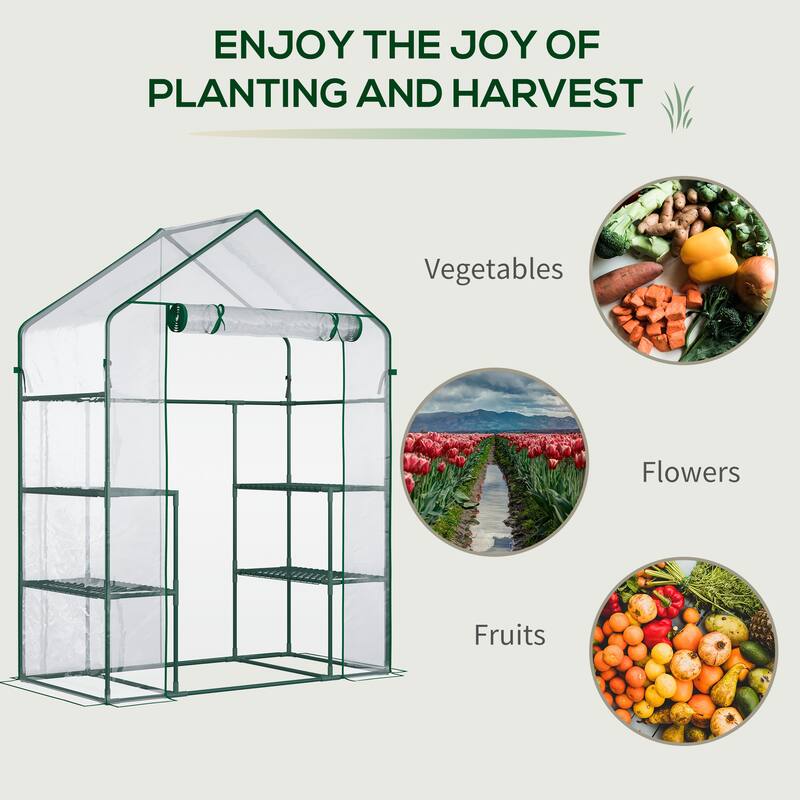 Mini Greenhouse, Walk-in Greenhouse with 4 Shelves, Door