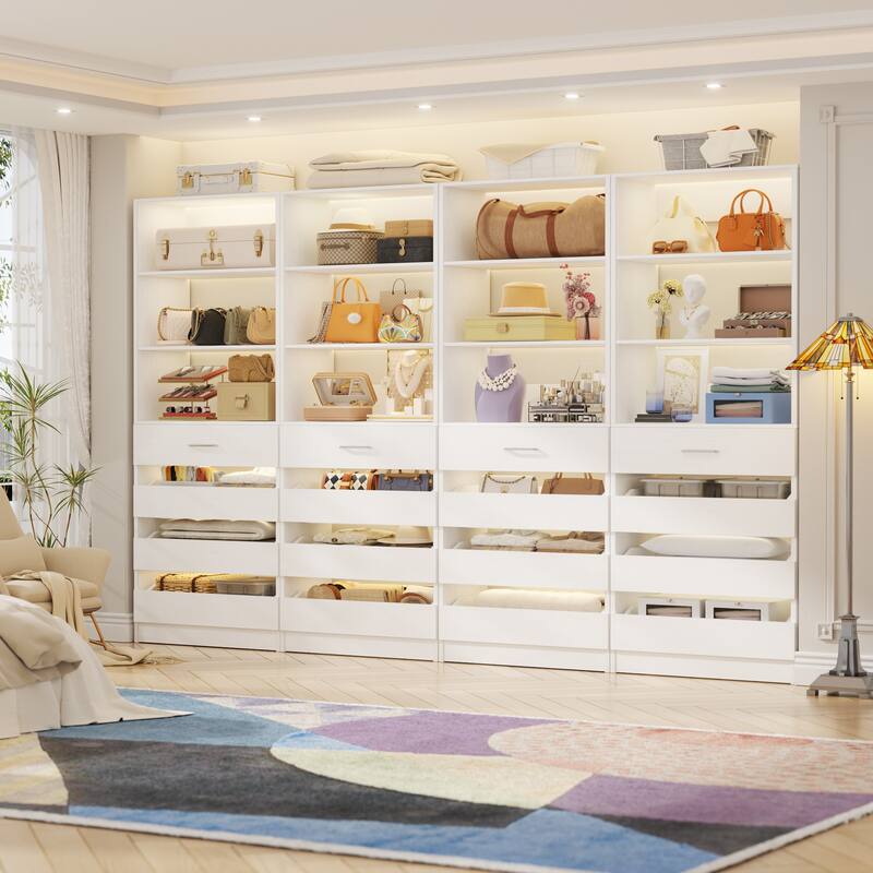21.3'' W Closet System with 4 Wooden Drawers, 1.78FT Walk-in Closet Organizer Wardrobe with Adjustable Open Shelves - White - Set of 4 (85.2'' W)