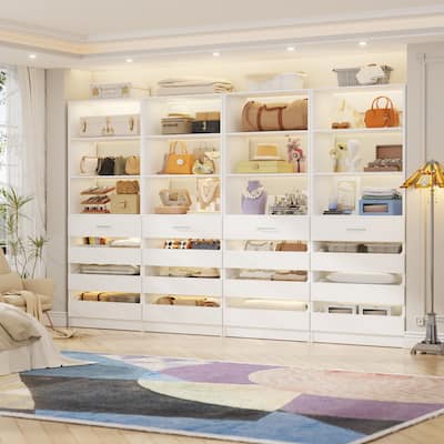 21.3'' W Closet System with 4 Wooden Drawers, 1.78FT Walk-in Closet Organizer Wardrobe with Adjustable Open Shelves