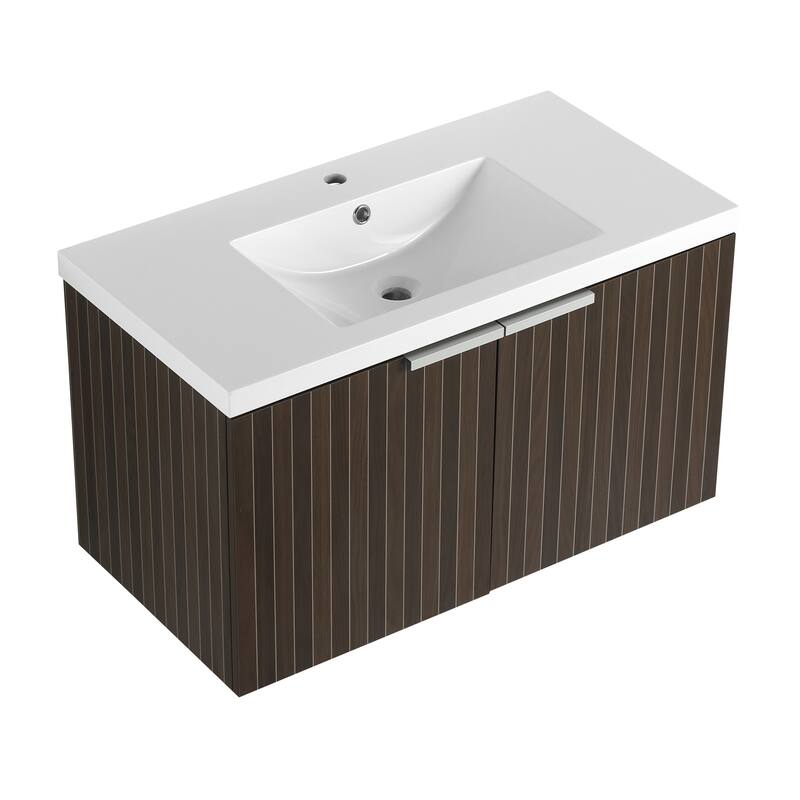 48in Bathroom Vanity with Resin Sink, Soft Close Hinges, 3 Doors, Eco-Friendly Design, Wall-Mounted Floating Cabinet