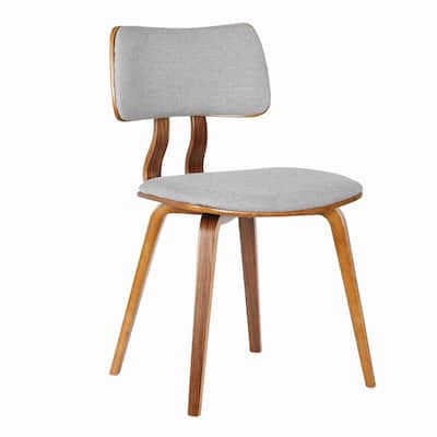 Fabric Upholstered Split Curved Back Wooden Dining Chair, Brown and Gray - 29 H x 18 W x 20 L Inches