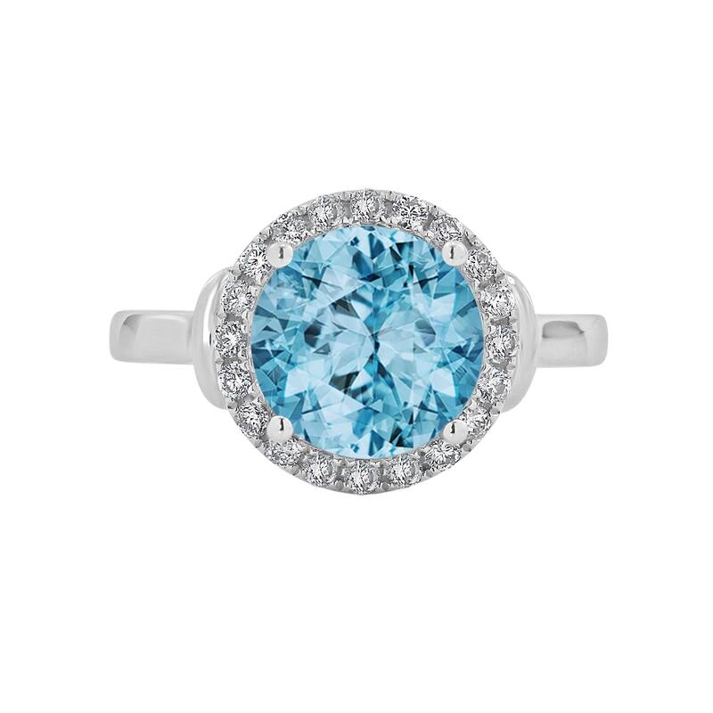 Auriya 3 5/8ct Round Sky Blue Topaz and Halo Diamond Engagement Ring 1/4ctw 14k Gold