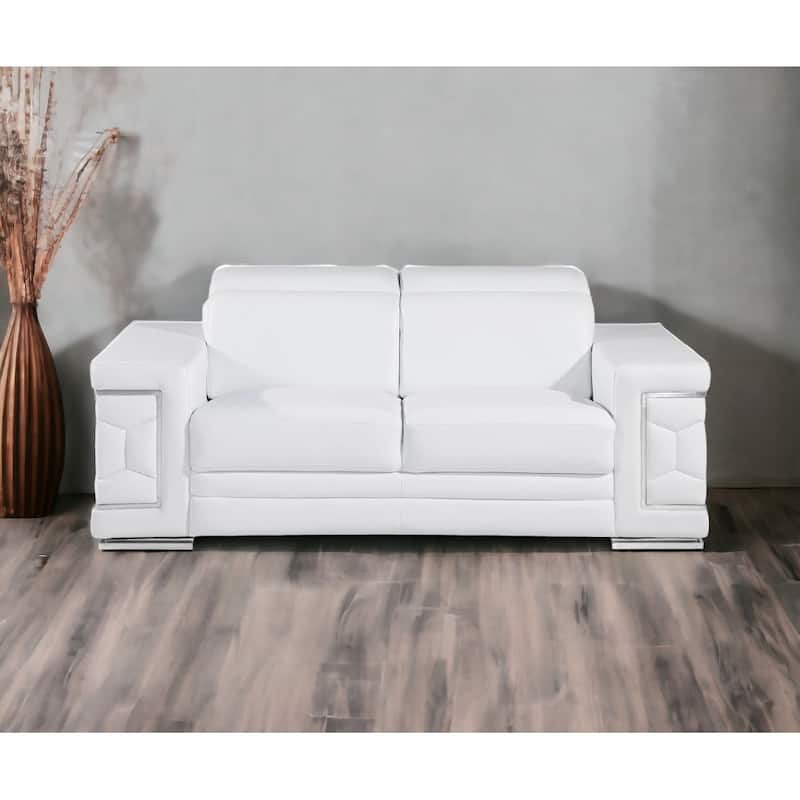 HomeRoots 71" White And Silver Genuine Leather Love Seat - White