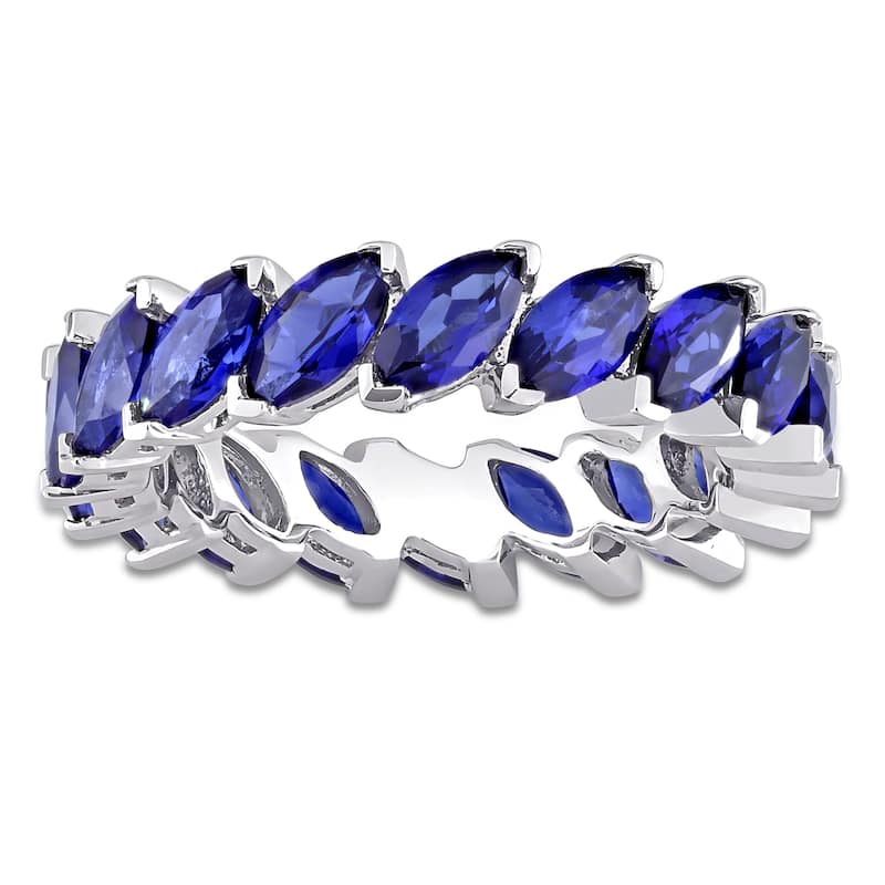 Miadora Marquise-cut Created Blue Sapphire Full-Eternity Band in 14k White Gold