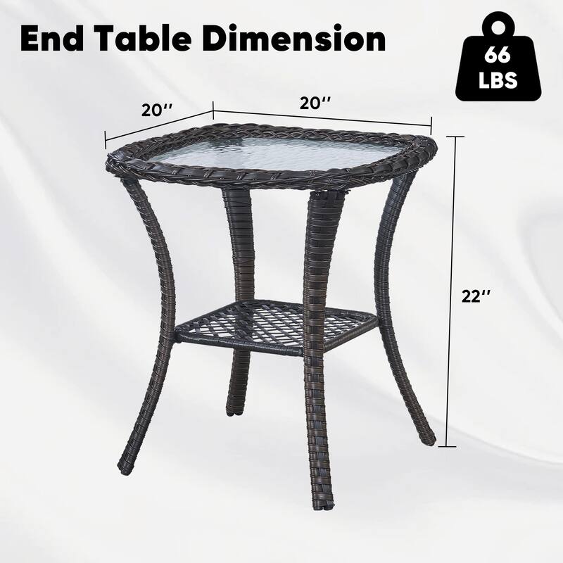 Patio Rattan Wicker Coffee Table with Tempered Glass Top