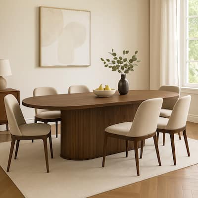 Gamo Oval Dining Table, Vertical Reeded Details, Oak Brown 87 Inch