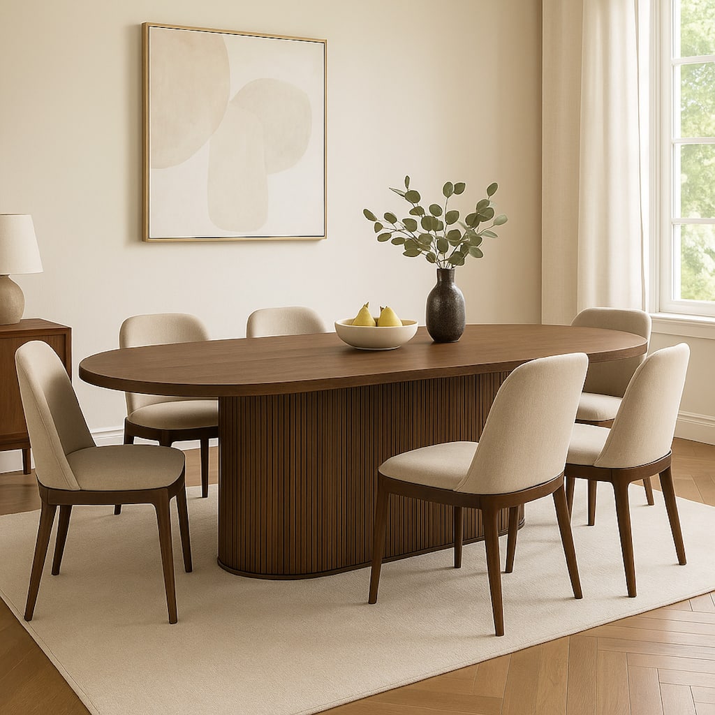 Gamo Oval Dining Table, Vertical Reeded Details, Oak Brown 87 Inch
