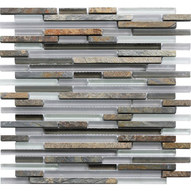 Apollo tile 12" x 12" Waterfall Glossy Matte Textured Gray Brown Glass Stone Tile (4.83 sq ft/case) - 5 Pack
