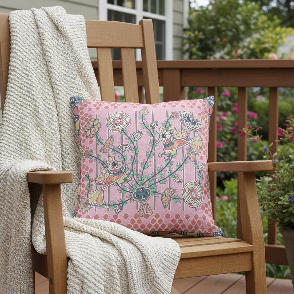 HomeRoots 18" x 18" Pink Peacock Blown Seam Floral Indoor Outdoor Throw Pillow - 18.00' X '5.00' X '18.00
