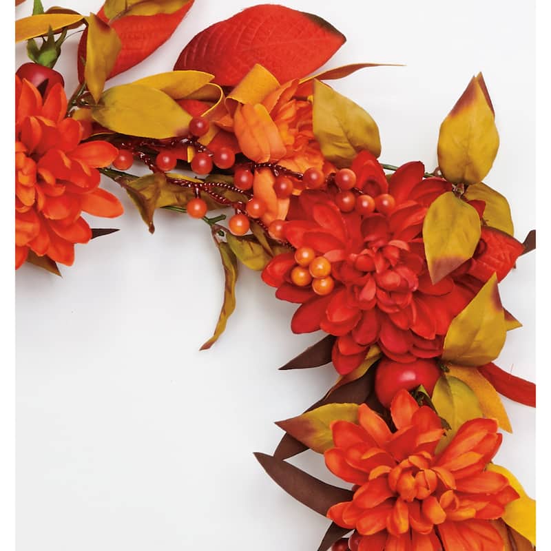 22" Fall Mums & Leaves Wreath