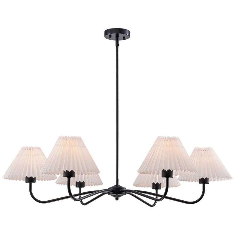 Starsky 6-Light Chandelier with Pleated Fabric Shades Handmade Black & Gold for Dining Room, Kitchen, Living Room and Foyer