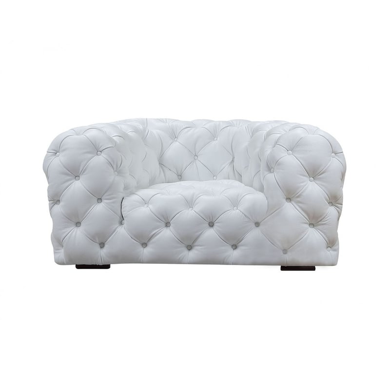 HomeRoots 57" White And Black Top Grain Leather Tufted Arm Chair - 57' X '29' X '42