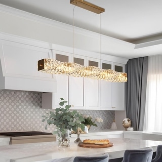 Carrall Modern 6-Light Black Gold Linear Chandelier Glass Pendant Light Fixture 28 L X 13.5 W X 9 H