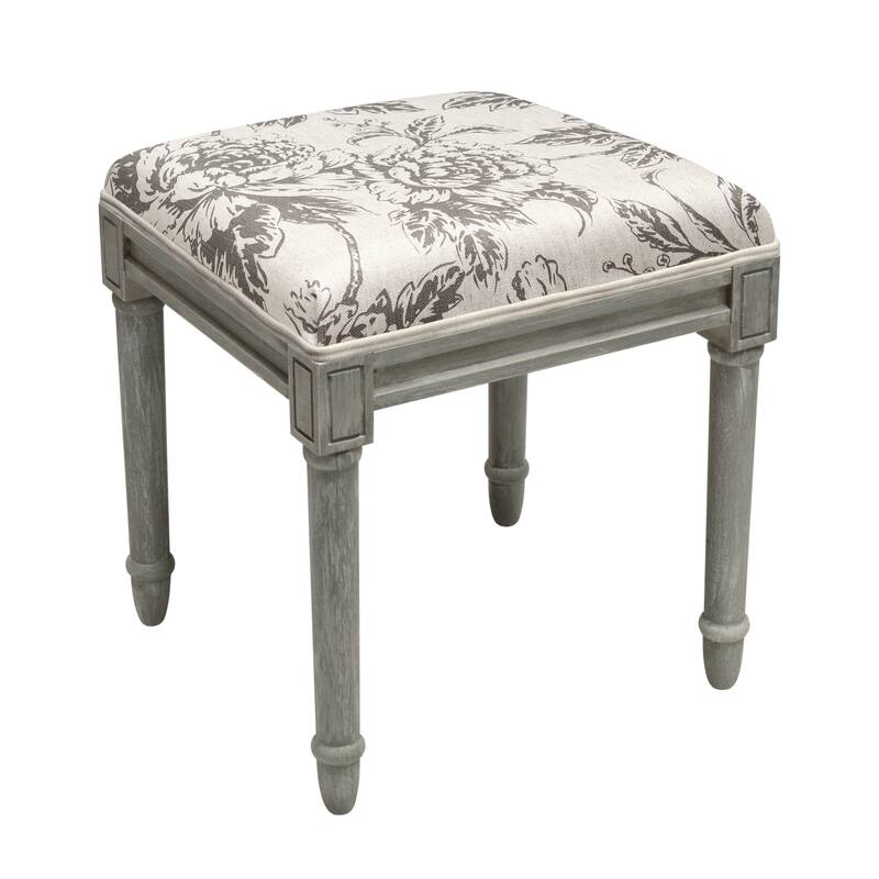 Grey Peony Vanity Stool with distressed Grey Frame