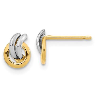 Diamond2Deal 14k Yellow Gold Polished White Rhodium Open Circle Post Stud Earrings (L-7.25mm, W-5.6mm)