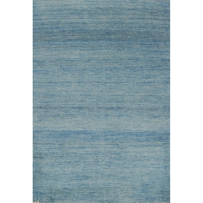 Striped Blue Modern Gabbeh Oriental Rug Hand-Knotted Wool Carpet - 3'2" x 4'9"