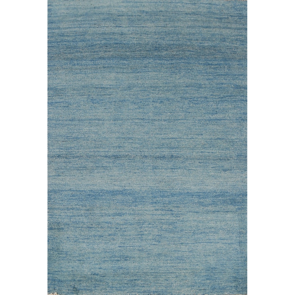 Striped Blue Modern Gabbeh Oriental Rug Hand-Knotted Wool Carpet - 3'2" x 4'9"