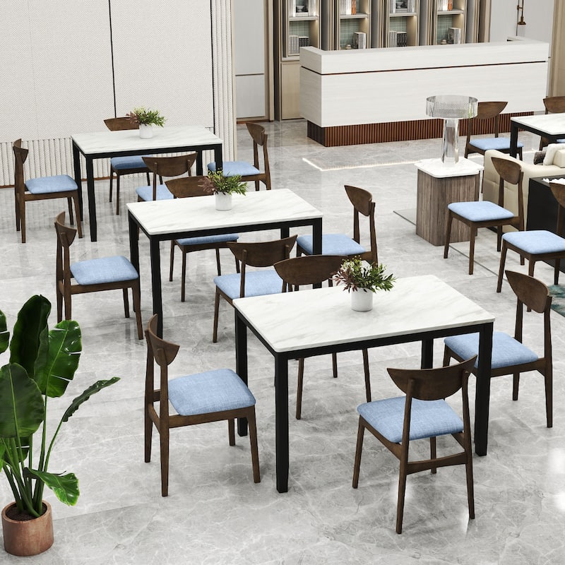 Rubber Wood Dining Chairs Set of 2 with Linen Fabric Cushions, Ergonomic Design - 18" x 20" x 31"