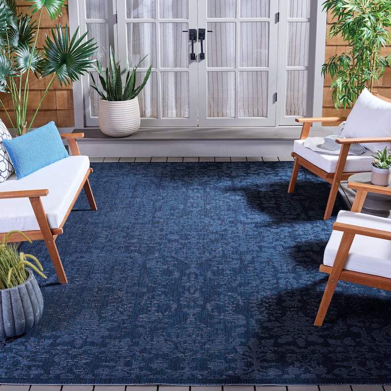 SAFAVIEH Courtyard Sofiyka Indoor/Outdoor Rug - 8' x 11' - Navy/Blue - 8' x 11'