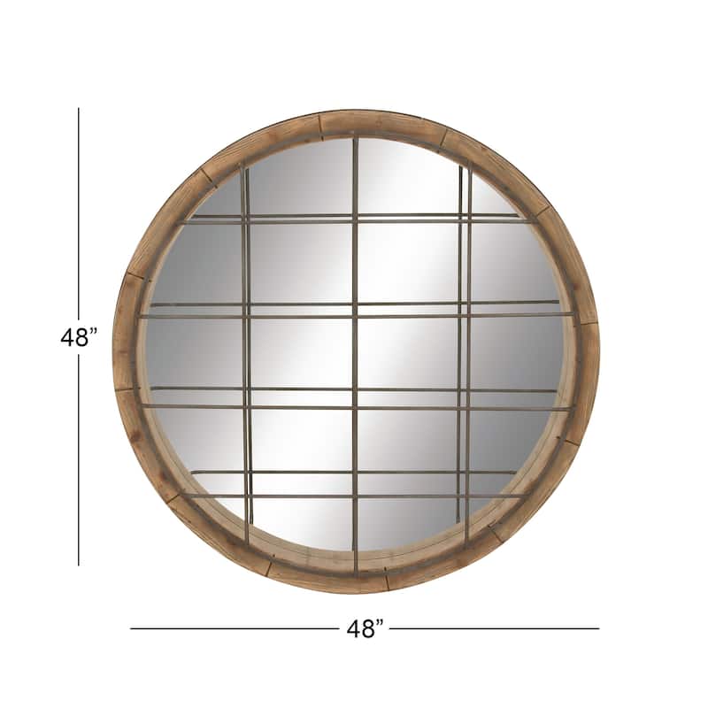 Wood Room Wall Mirror with Grid - Brown - Roche River Decor