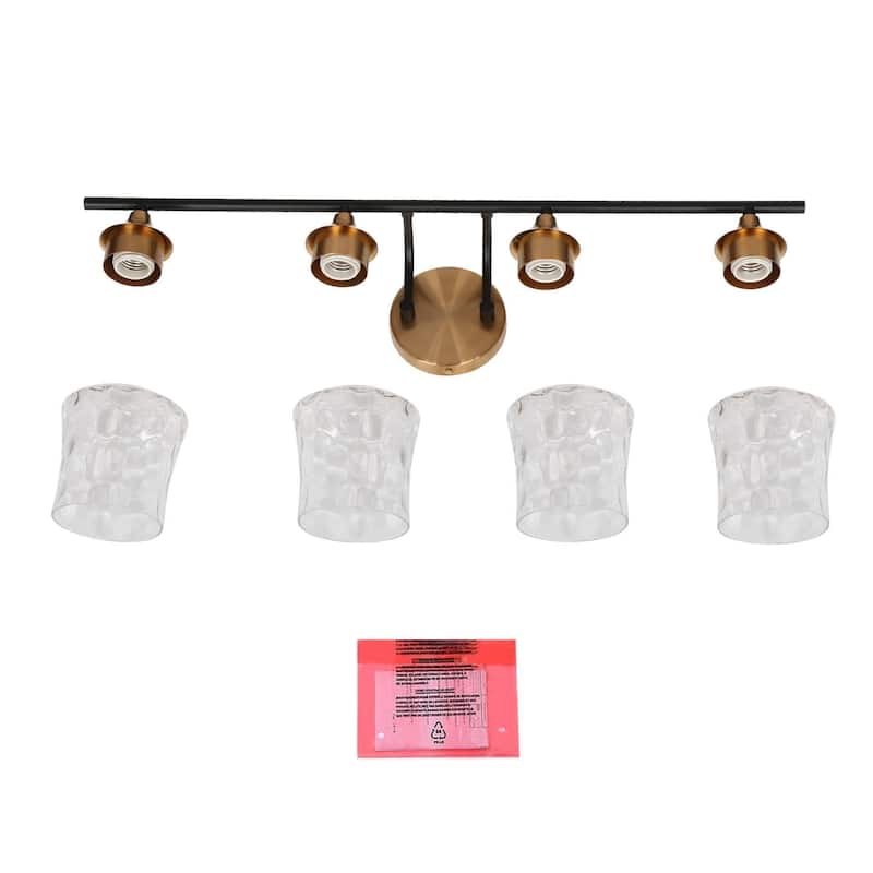 2/3/4-Light Modern Gold Black Bathroom Vanity Light Wall Sconce with Hammered Glass