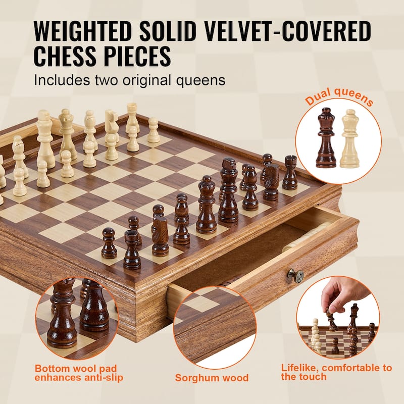 VEVOR Wood Chess Set Chess Checkers Game Set for Adults Kids Tournament Professional Beginner