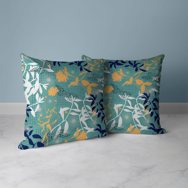 Butterfly Floral Orbit Broadcloth Pillow With Removable Cover in Blue Cyan Orange
