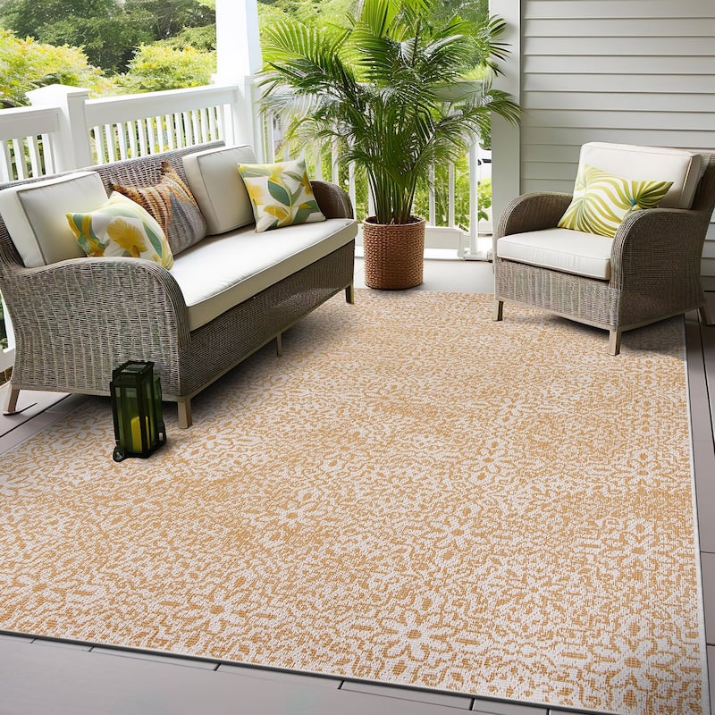 World Rug Gallery Contemporary Flowers Indoor/Outdoor Area Rug - 5' X 7' - Yellow