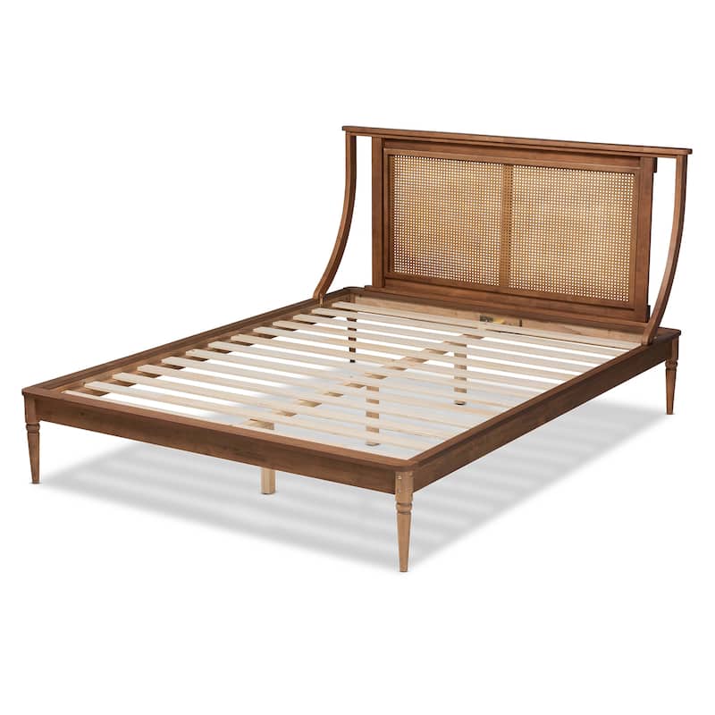 Jamila Modern Transitional Synthetic Rattan Platform Bed-Walnut Brown