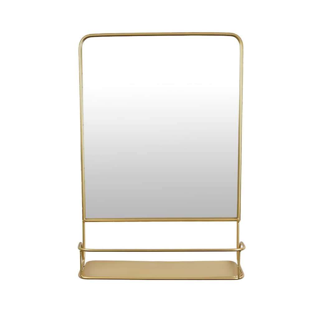 Rectangular Wall Mirror Decoration with Shelf, 17 x 24, Gold Metal