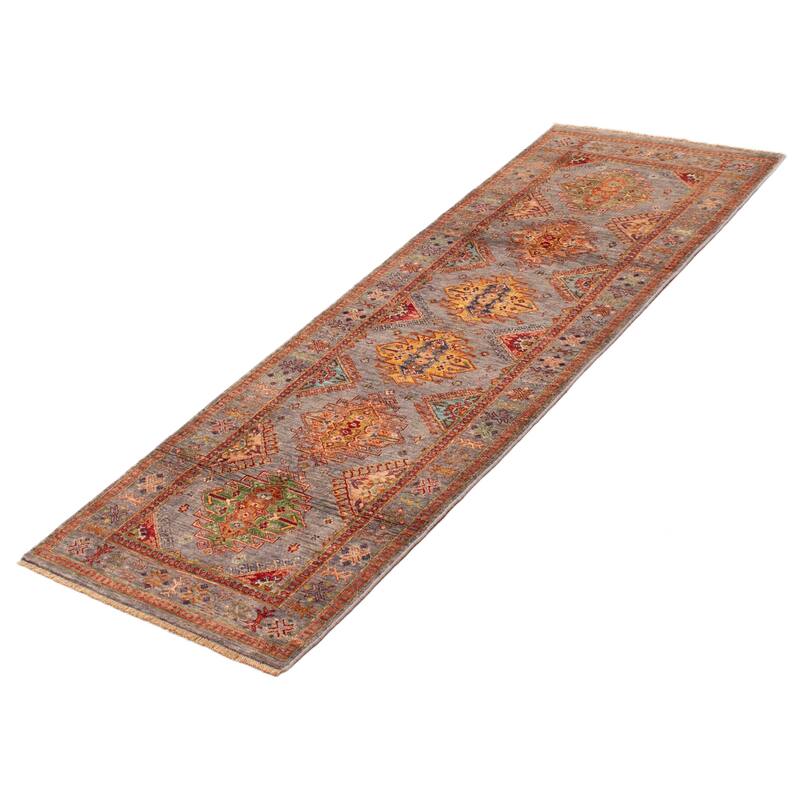 ECARPETGALLERY Hand-knotted Modern Ersari Light Grey Wool Rug - 2'9 x 8'0