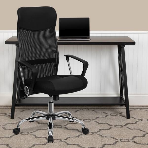High Back Black Leather Mesh Swivel Task Office Chair W Adjustable Height Overstock 10125270