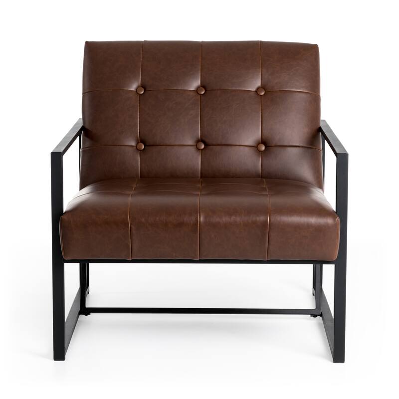 Glitzhome 29.50"W Mid-Century PU Leather Tufted Accent Chair - 29.5"W x 30.5"H x 29.25"D