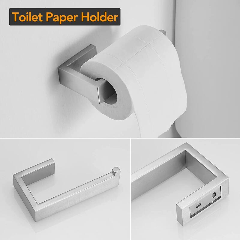 Interbath 4-Piece Bath Hardware Set with Towel Bar, Robe hook, Toilet Paper Holder and hand towel holder