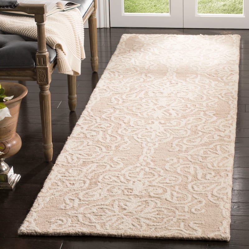 SAFAVIEH Handmade Blossom Mahalia Modern Floral Wool Rug - 2'3" x 14' - Beige/Ivory