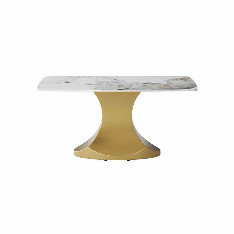 Dining Table for 6~8 Person, Faux Marble Kitchen Dining Table with Gold Pedestal.