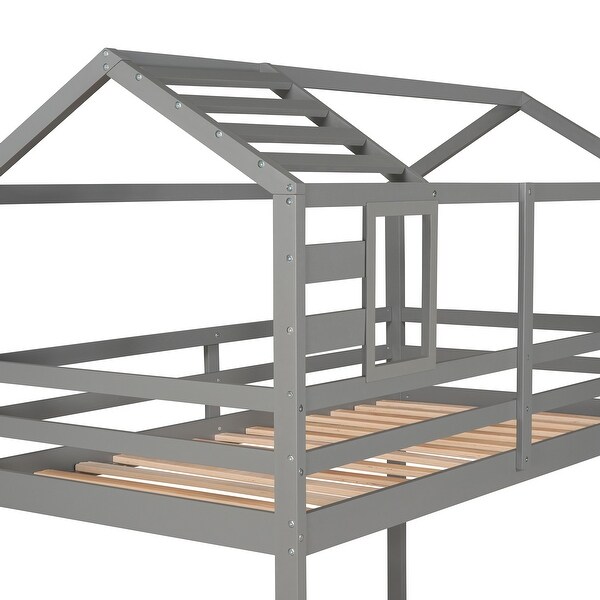 Twin over Full House Bunk Bed with Ladder and Window - Bed