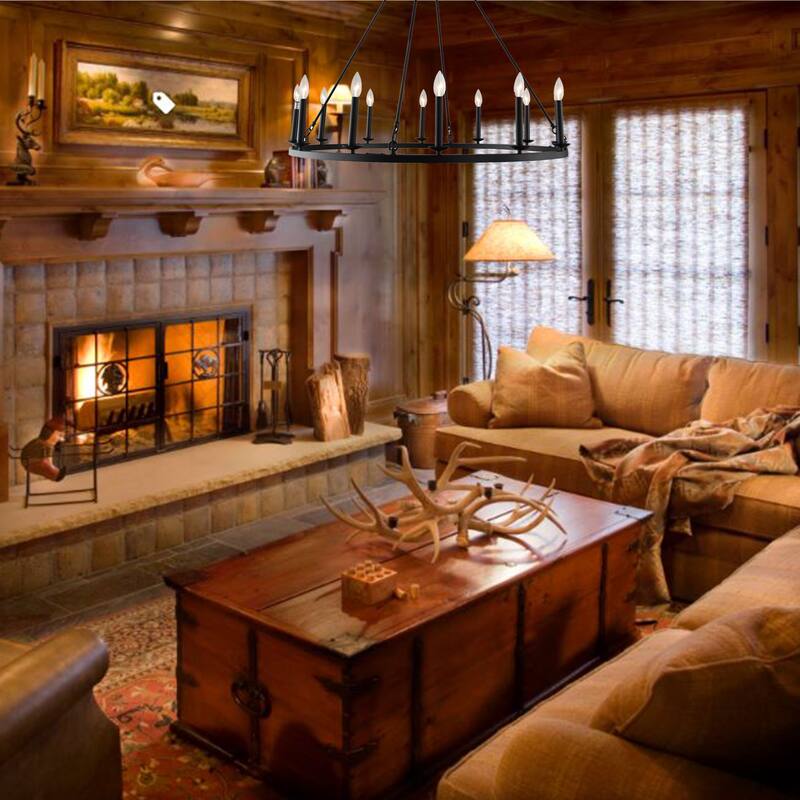 12 Light Candle Style Chandelier in Matte Black Finish - 36"H x 39.5"W x 39.5"D