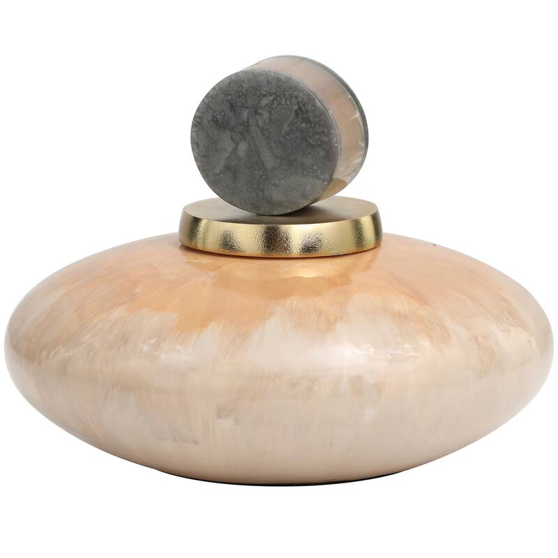 Beige Glass Ombre Geometric Decorative Jars with Peach Accents and Gray Marble Top