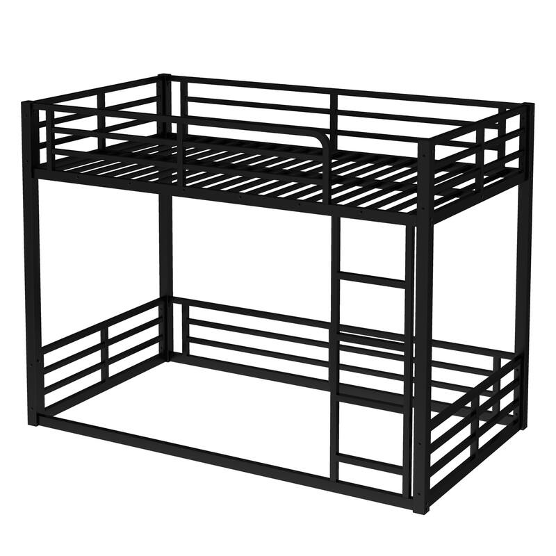 Metal Bunk Bed, Twin XL over Twin XL Floor Bunk Bed Frame, Heavy-Duty Bunk Bed for Kids, Teens, Adults, Noise-reduced Design