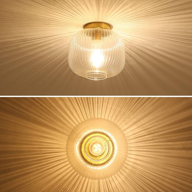 1-Light Mid-Century Modern Ribbed Glass Flush Mount Light