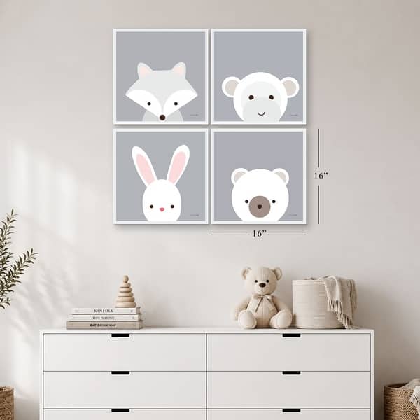 Cuddly Critters by Ann Kelle 4-Piece Framed Art Set - 16x16x4